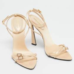 Saint Laurent Cream Satin Gippy Ankle Strap Sandals Size 39