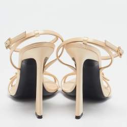 Saint Laurent Cream Satin Gippy Ankle Strap Sandals Size 39