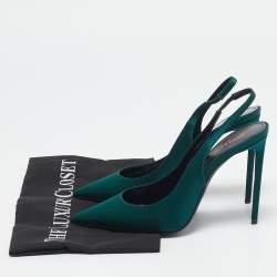 Pre Owned Saint Laurent Green Satin Zoe Slingback Pumps Size 38