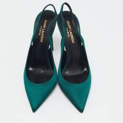 Pre Owned Saint Laurent Green Satin Zoe Slingback Pumps Size 38