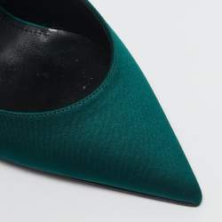 Pre Owned Saint Laurent Green Satin Zoe Slingback Pumps Size 38