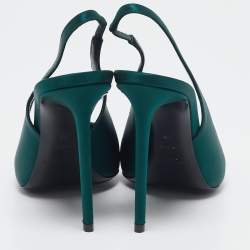 Pre Owned Saint Laurent Green Satin Zoe Slingback Pumps Size 38