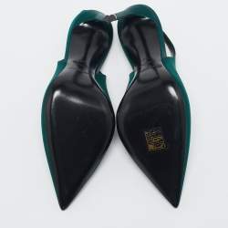 Pre Owned Saint Laurent Green Satin Zoe Slingback Pumps Size 38