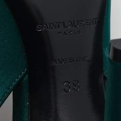 Pre Owned Saint Laurent Green Satin Zoe Slingback Pumps Size 38