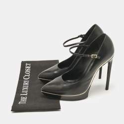 Saint Laurent Black Patent Leather Pointed Toe Ankle Strap Platform Pumps Size 40.5