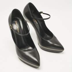 Saint Laurent Black Patent Leather Pointed Toe Ankle Strap Platform Pumps Size 40.5