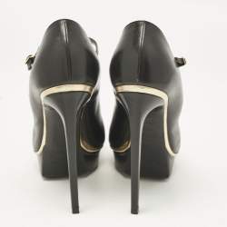 Saint Laurent Black Patent Leather Pointed Toe Ankle Strap Platform Pumps Size 40.5