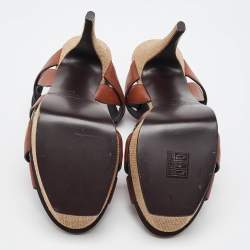 Saint Laurent Brown Leather Tribute Platform Sandals Size 41