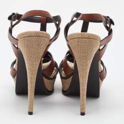 Saint Laurent Brown Leather Tribute Platform Sandals Size 41