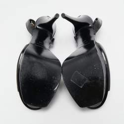 Saint Laurent Black Patent Leather Jodie Platform Ankle Strap Sandals Size 40