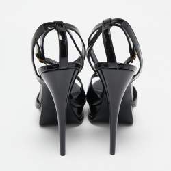 Saint Laurent Black Patent Leather Jodie Platform Ankle Strap Sandals Size 40