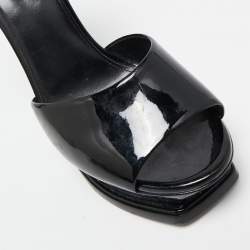 Saint Laurent Black Patent Leather Jodie Platform Ankle Strap Sandals Size 40