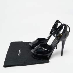 Saint Laurent Black Patent Leather Jodie Platform Ankle Strap Sandals Size 40