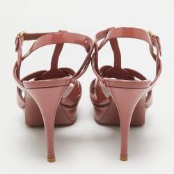 Pre Owned صندل سان لوران جلد لامع وردي تربوت مقاس 41