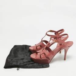 Pre Owned صندل سان لوران جلد لامع وردي تربوت مقاس 41