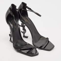 Pre Owned Saint Laurent Black Patent Leather Opyum Sandals Size 41