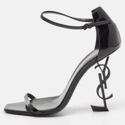 Pre Owned Saint Laurent Black Patent Leather Opyum Sandals Size 41