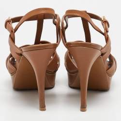 Pre Owned Saint Laurent Brown Leather Tribute Sandals Size 41