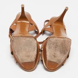 Pre Owned Saint Laurent Brown Leather Tribute Sandals Size 41
