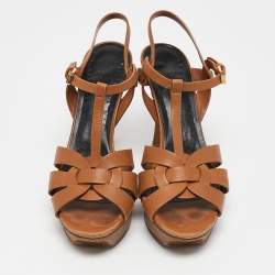 Pre Owned Saint Laurent Brown Leather Tribute Sandals Size 41