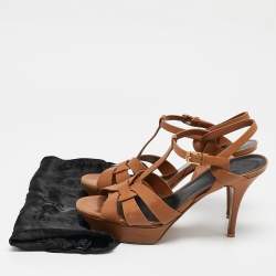 Pre Owned Saint Laurent Brown Leather Tribute Sandals Size 41