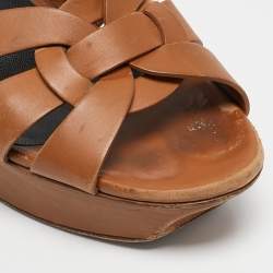 Pre Owned Saint Laurent Brown Leather Tribute Sandals Size 41