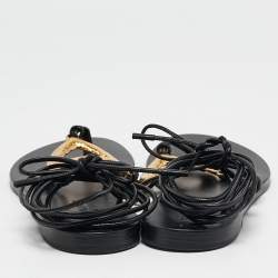 Pre Owned Saint Laurent Black Leather Love Ankle Tie Flat Sandals Size 37