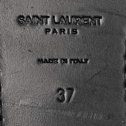 Pre Owned Saint Laurent Black Leather Love Ankle Tie Flat Sandals Size 37