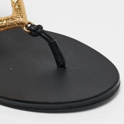 Pre Owned Saint Laurent Black Leather Love Ankle Tie Flat Sandals Size 37