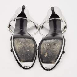 Pre Owned صندل سان لوران باريس جلد نقشة السحلية ميتاليك تريبوت مقاس 41