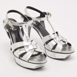 Pre Owned صندل سان لوران باريس جلد نقشة السحلية ميتاليك تريبوت مقاس 41