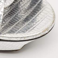 Pre Owned صندل سان لوران باريس جلد نقشة السحلية ميتاليك تريبوت مقاس 41