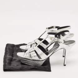 Pre Owned صندل سان لوران باريس جلد نقشة السحلية ميتاليك تريبوت مقاس 41