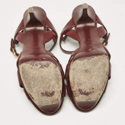 Saint Laurent Burgundy Leather Tribute Platform Sandals Size 40