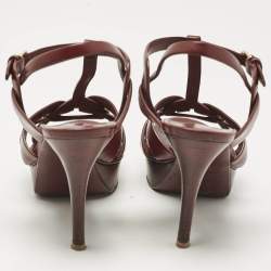 Saint Laurent Burgundy Leather Tribute Platform Sandals Size 40