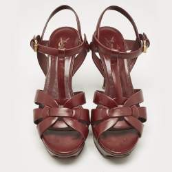 Saint Laurent Burgundy Leather Tribute Platform Sandals Size 40