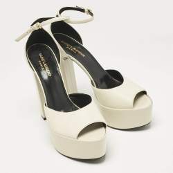 Saint Laurent White Leather Jodie Platform Sandals Size 39.5