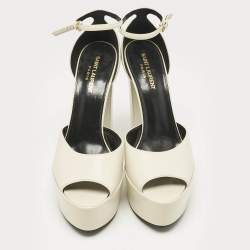 Saint Laurent White Leather Jodie Platform Sandals Size 39.5