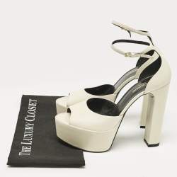 Saint Laurent White Leather Jodie Platform Sandals Size 39.5