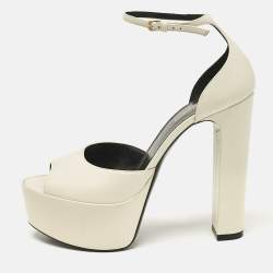 Saint Laurent White Leather Jodie Platform Sandals Size 39.5
