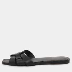 Saint Laurent Black Leather Tribute Flats Size 37.5