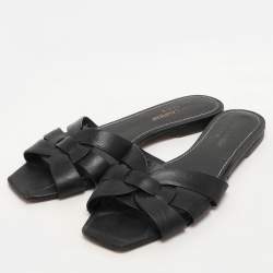 Saint Laurent Black Leather Tribute Flats Size 37.5