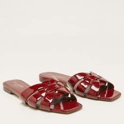 Saint Laurent Red Patent Leather Tribute Flat Slides Size 39