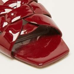Saint Laurent Red Patent Leather Tribute Flat Slides Size 39