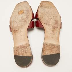 Saint Laurent Red Patent Leather Tribute Flat Slides Size 39