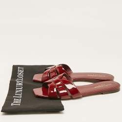 Saint Laurent Red Patent Leather Tribute Flat Slides Size 39