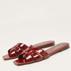 Saint Laurent Red Patent Leather Tribute Flat Slides Size 39