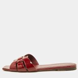 Saint Laurent Red Patent Leather Tribute Flat Slides Size 39