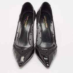 Saint Laurent Black Mesh and Leather Pointed Toe Pumps Size 39