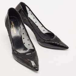 Saint Laurent Black Mesh and Leather Pointed Toe Pumps Size 39
